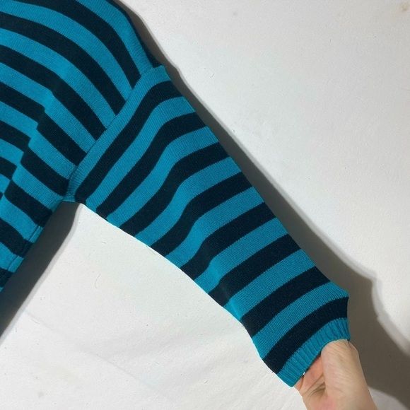 Vintage Graffiti Oversized Green Black Striped Crew Neck Knit Sweater S - Picture 9 of 13